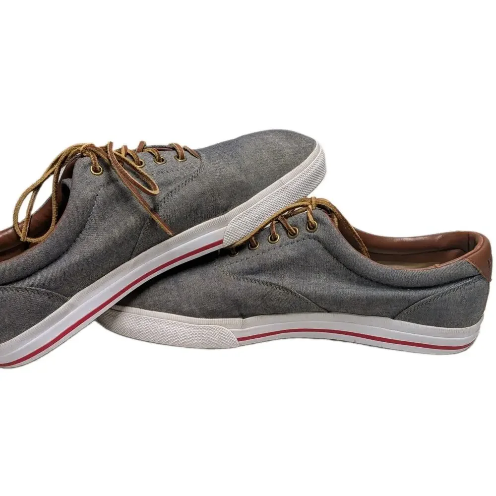 Polo Ralph Lauren Vaughn Canvas Sneaker Gray Lace Up Casual Shoes 14D Leather